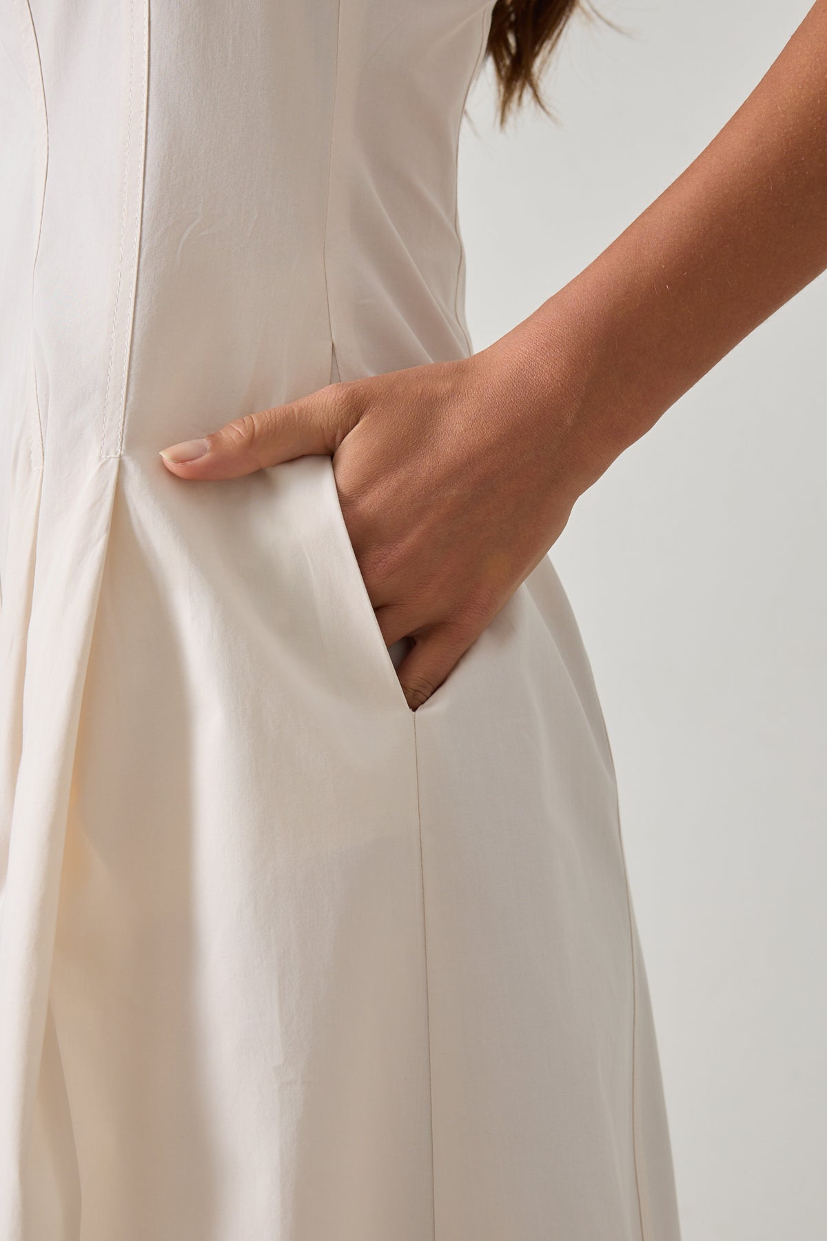 Backless women's cotton midi dress in cream with halter neckline
