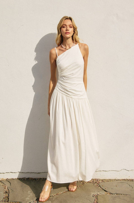 Robe maxi froncée à taille basse en lin