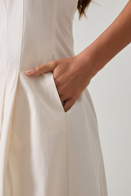 Backless women's cotton midi dress in cream with halter neckline